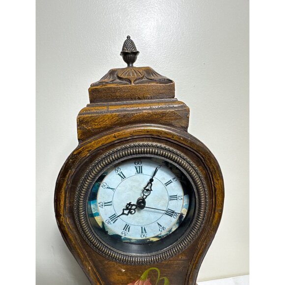 Vintage Wooden Mantel Clock Hand Painted Floral Design & Roman Numerals - Picture 3 of 7